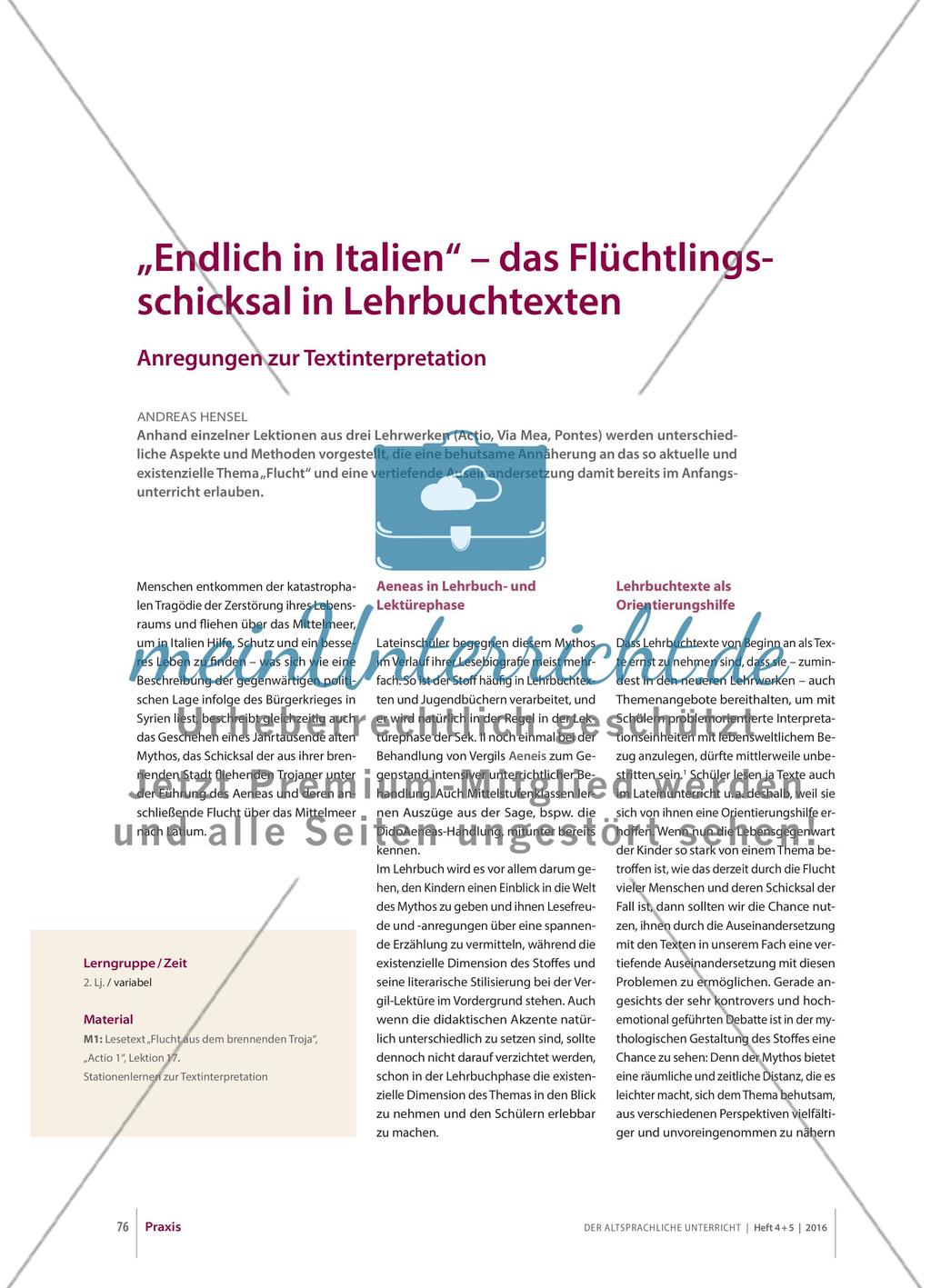Das Flüchtlingsschicksal in Lehrbuchtexten: Anregungen zur Textinterpretation Preview 1