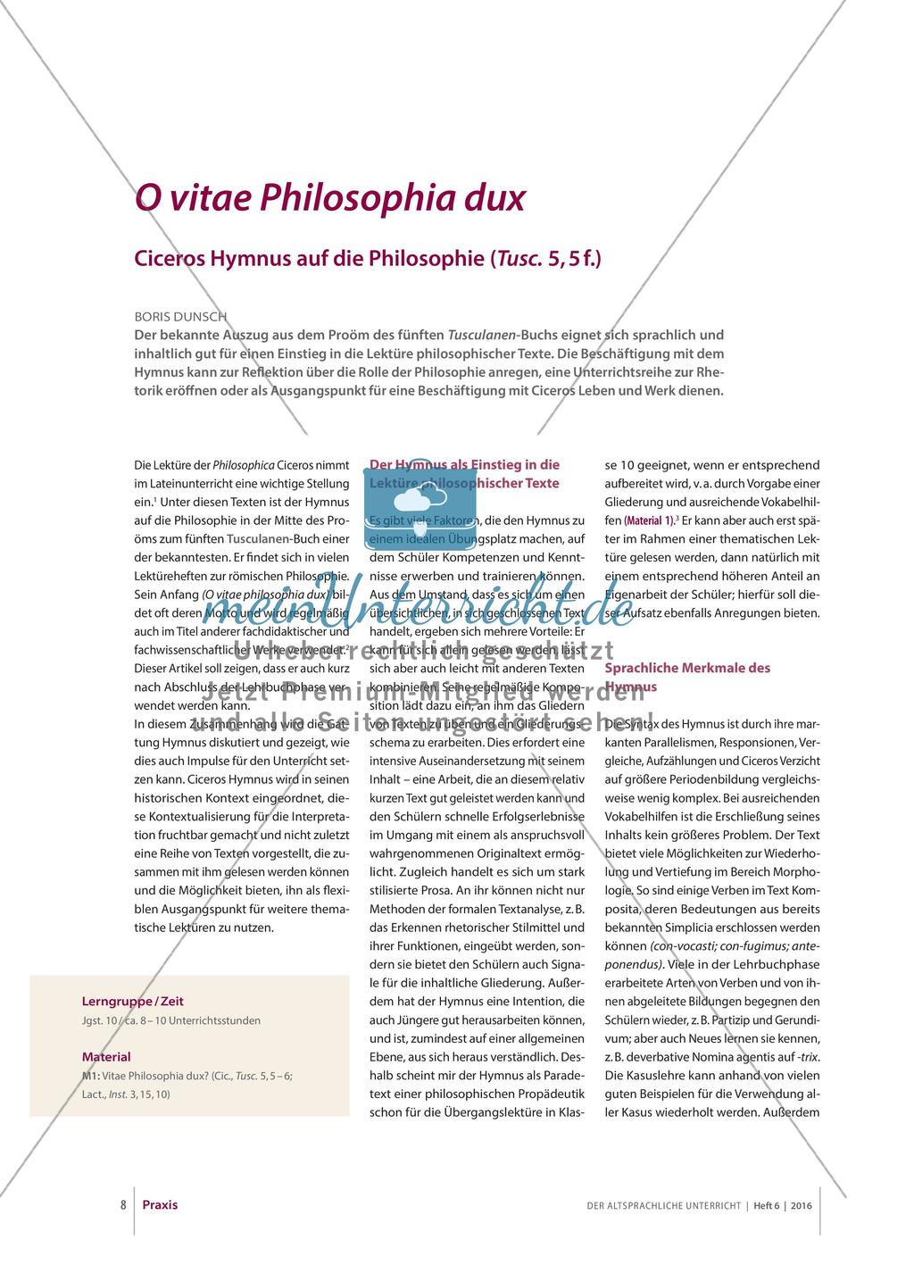Ciceros Hymnus auf die Philosophie Preview 1