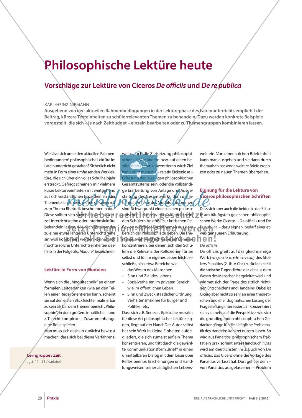Vorschläge zur Lektüre von Ciceros De officiis und De re publica Preview 1