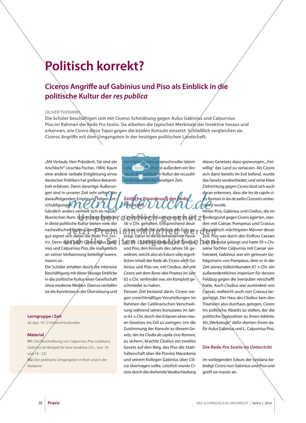 Ciceros Angriffe auf Gabinius und Piso als Einblick in die politische Kultur der res publica Preview 1