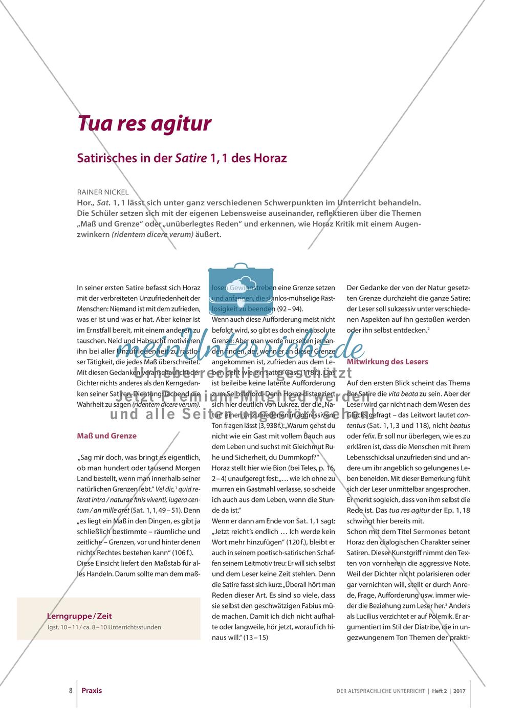 Satirisches in der Satire 1, 1 des Horaz Preview 1