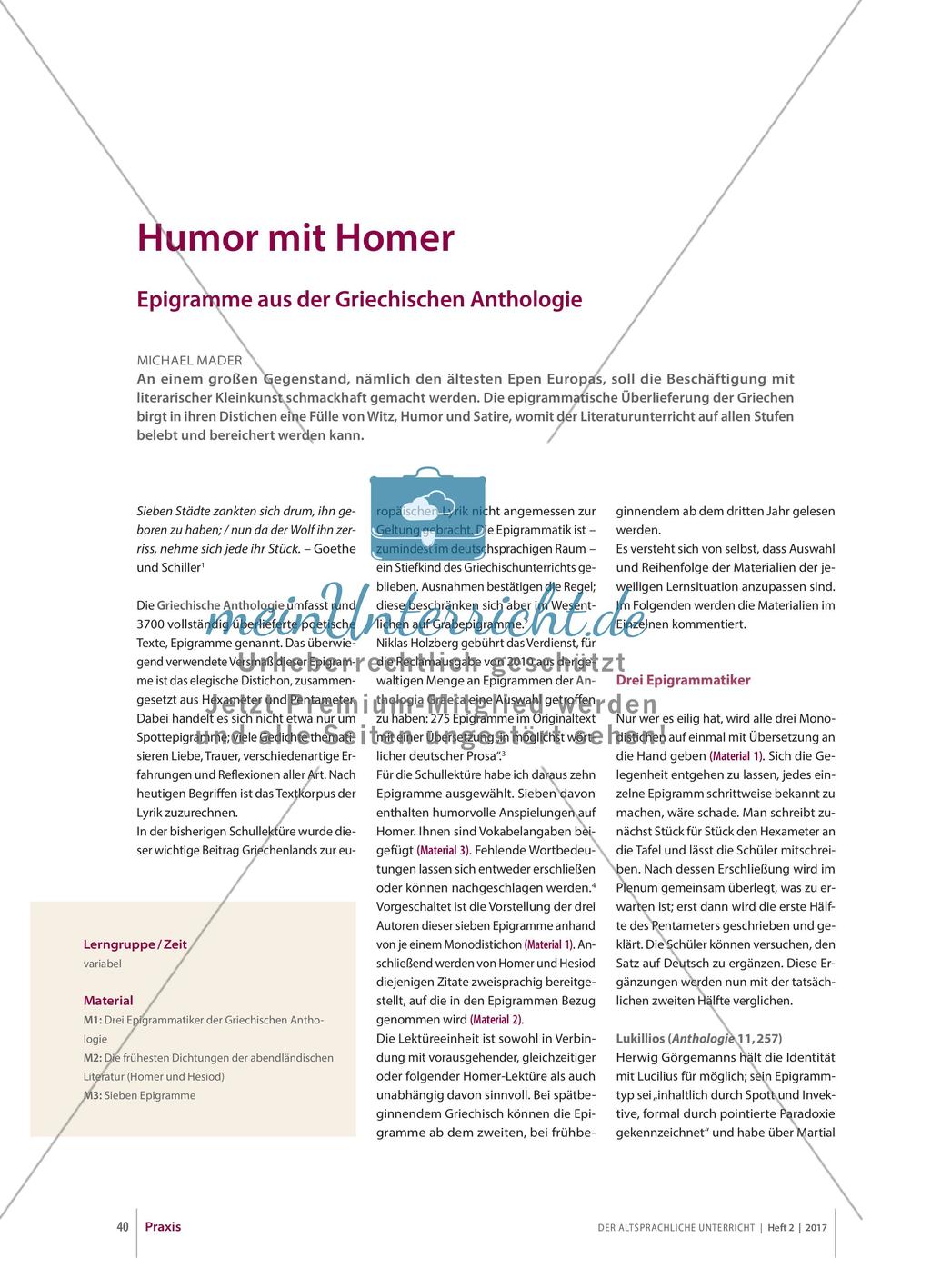 Satire: Humor mit Homer - Epigramme aus der Griechischen Anthologie Preview 1