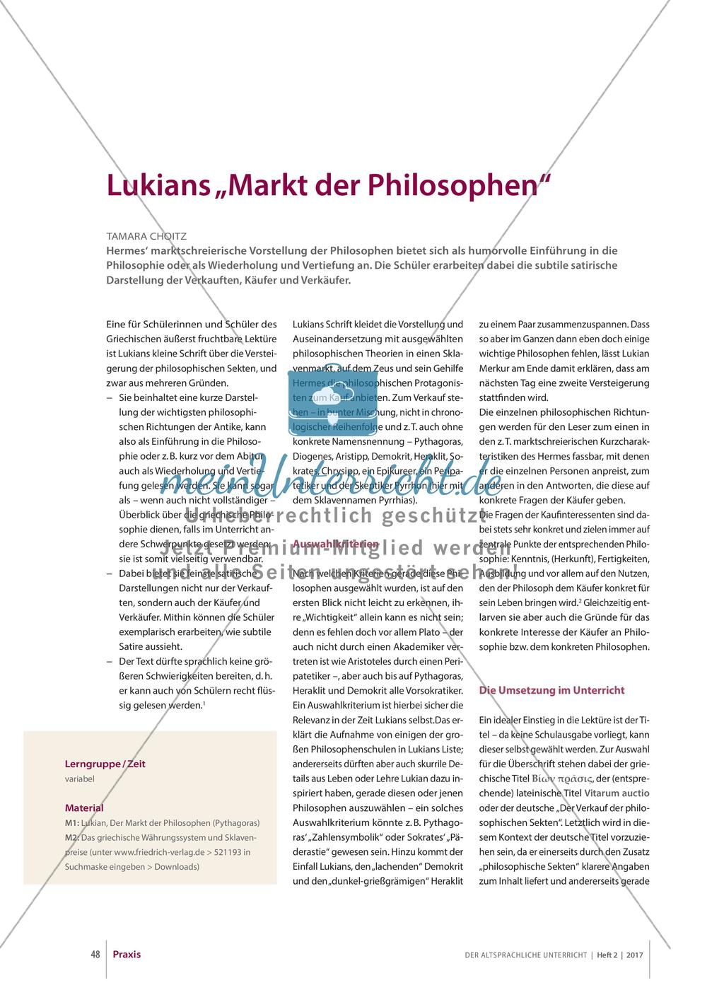 Satire: Lukians „Markt der Philosophen“ Preview 1