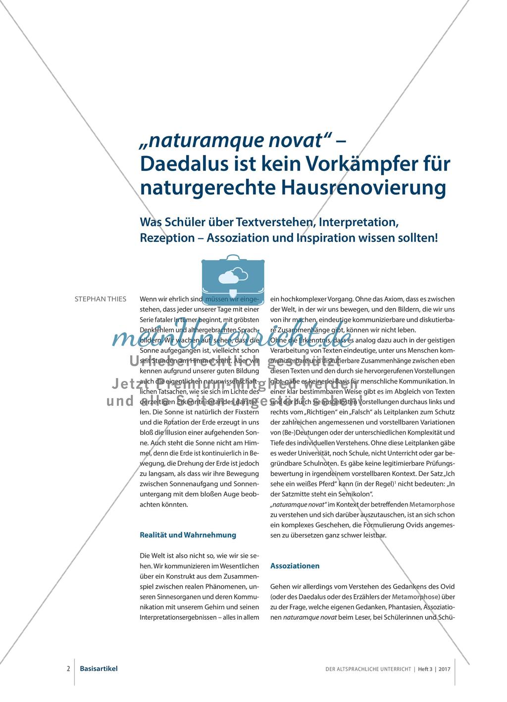 Ovid: Textverstehen, Interpretation, Rezeption – Assoziation und Inspiration Preview 1