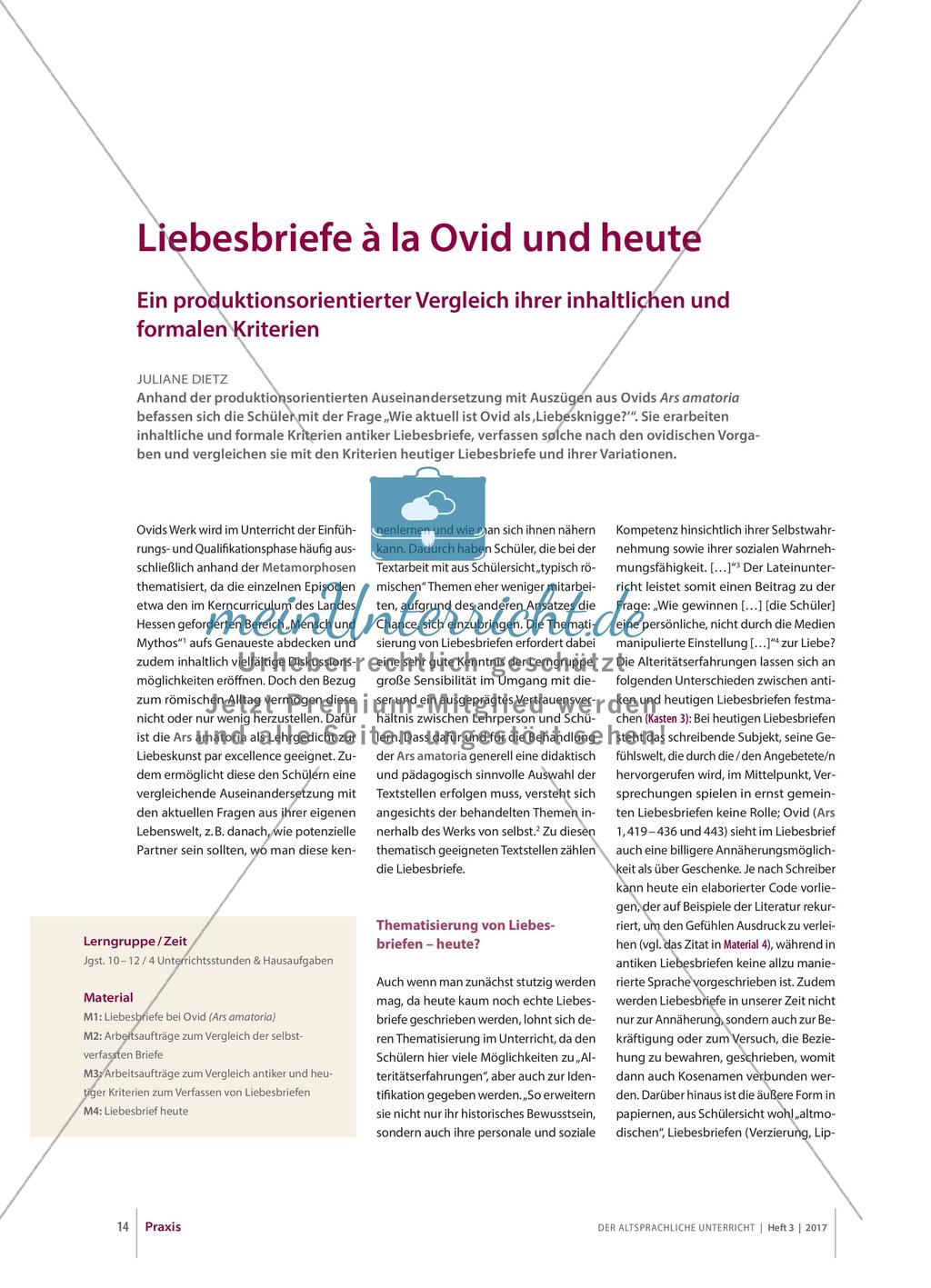Ovid's Liebesbriefe: ein Vergleich ihrer inhaltlichen und formalen Kriterien Preview 1