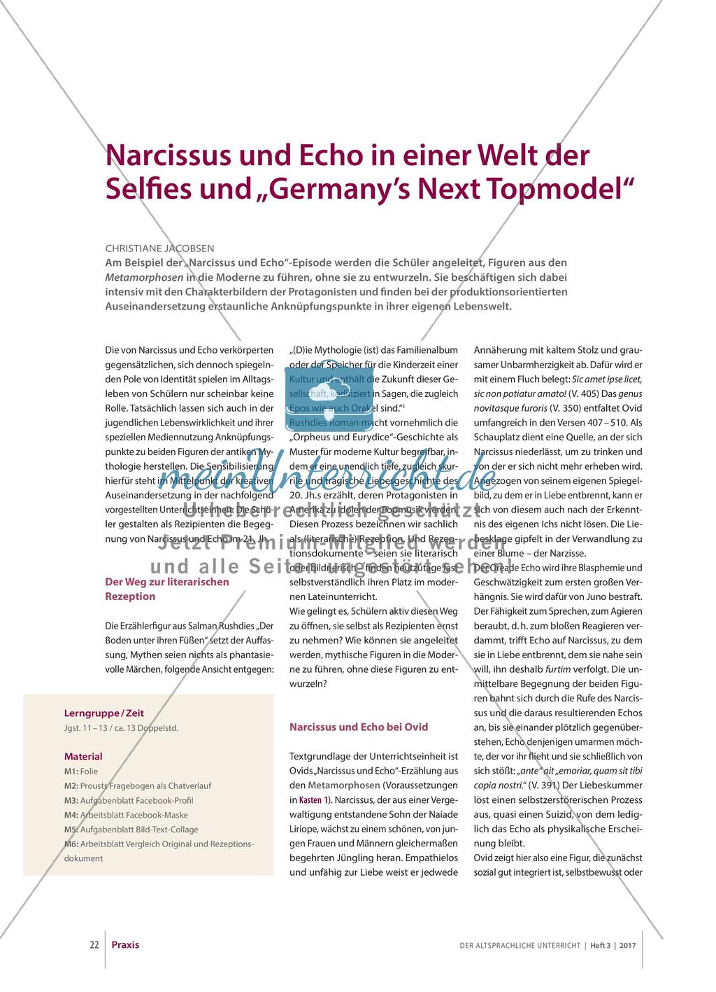 Ovid: Narcissus und Echo in einer Welt der Selfies und „Germany’s Next Topmodel“ Preview 1