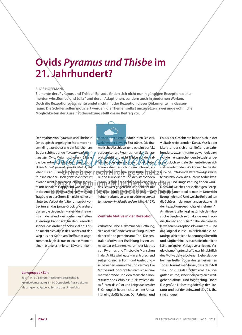 Ovids Pyramus und Thisbe im 21. Jahrhundert Preview 1