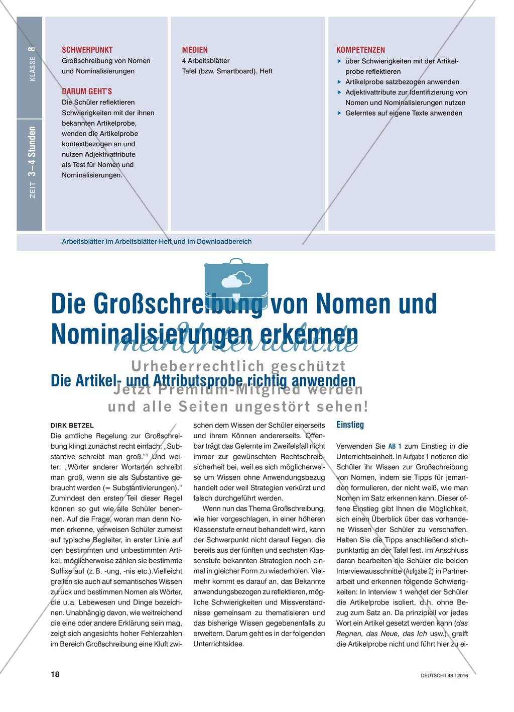 Die Großschreibung von Nomen und Nominalisierungen erkennen - Die Artikel- und Attributsprobe richtig anwenden Preview 1
