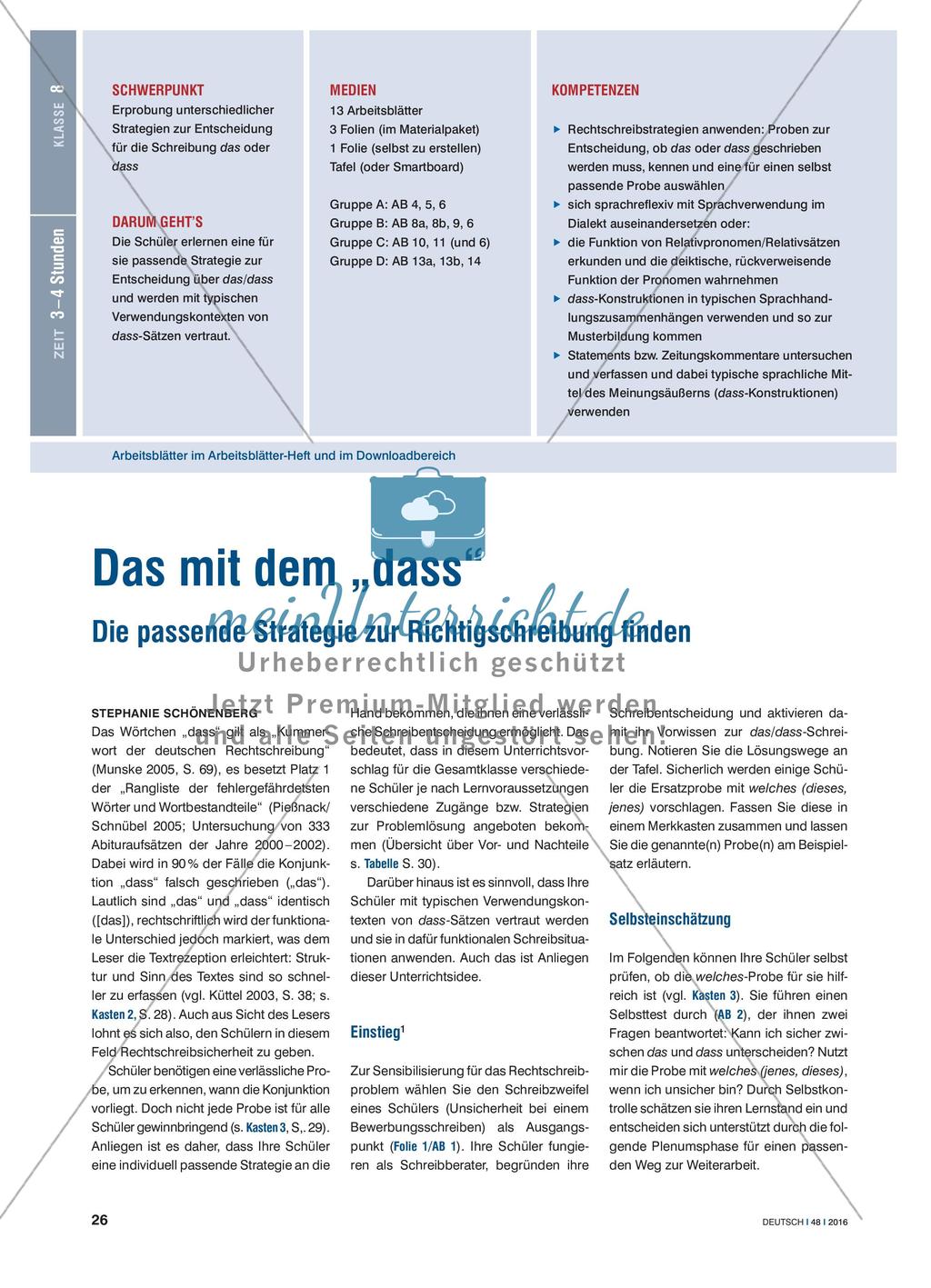 Das mit dem „dass“ - Die passende Strategie zur Richtigschreibung finden Preview 1