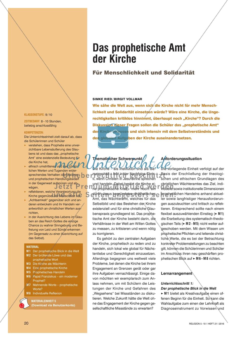 Das prophetische Amt der Kirche - Für Menschlichkeit und Solidarität Preview 1