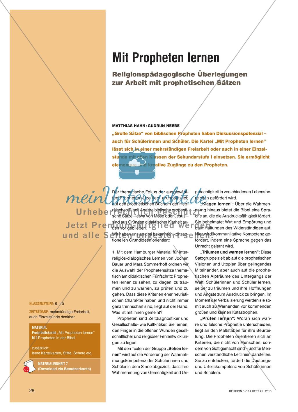 Mit Propheten lernen - Religionspädagogische Überlegungen zur Arbeit mit prophetischen Sätzen Preview 1