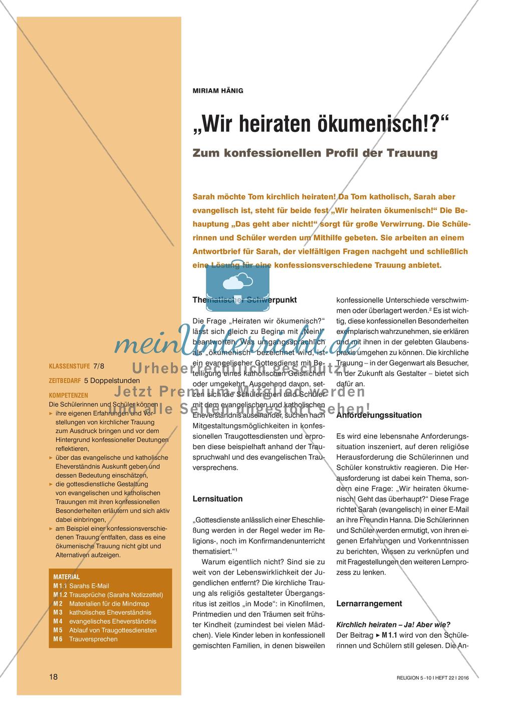 „Wir heiraten ökumenisch!?“ - Zum konfessionellen Profil der Trauung Preview 1