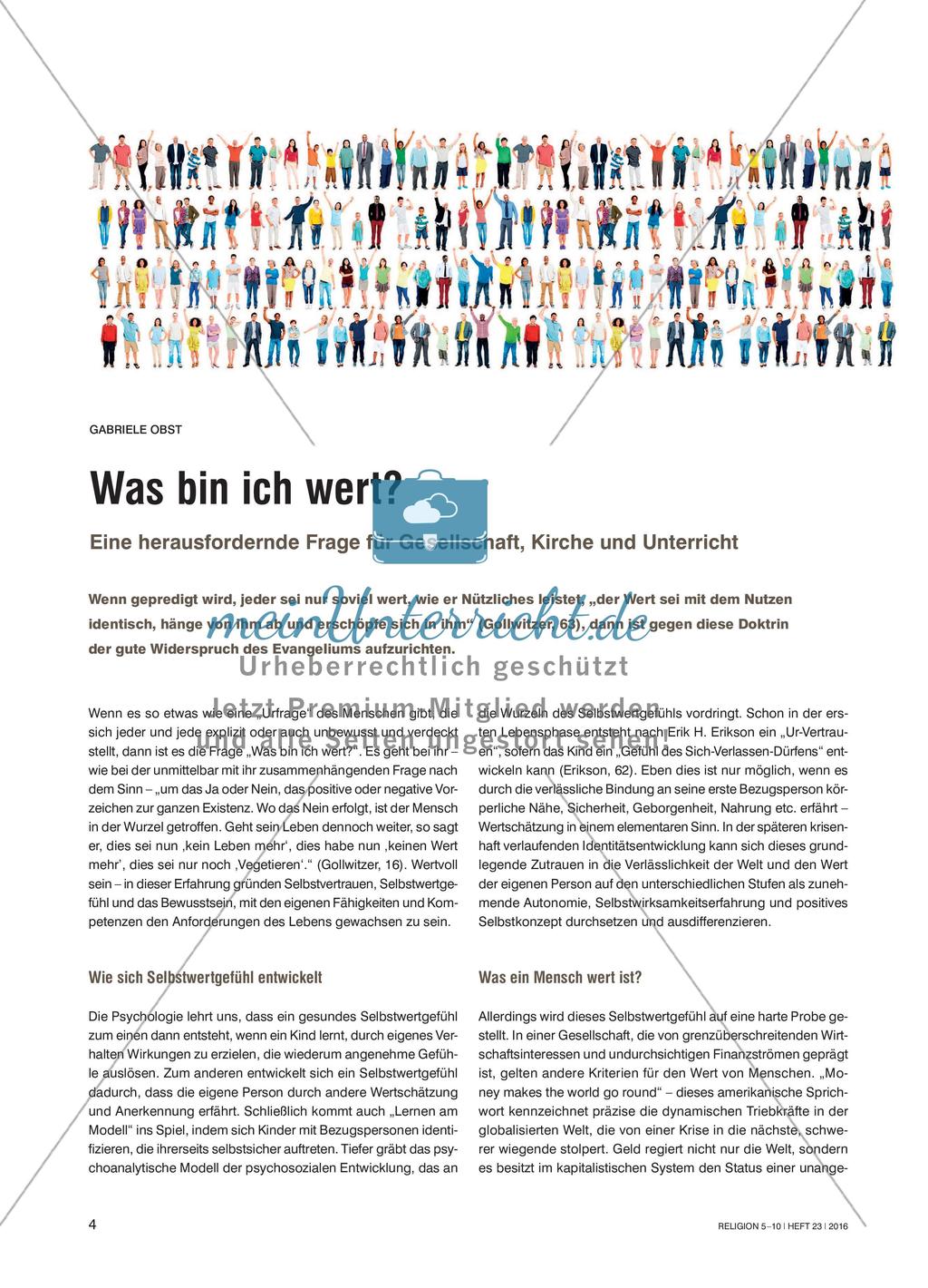Was bin ich wert? - Eine herausfordernde Frage für Gesellschaft, Kirche und Unterricht Preview 1