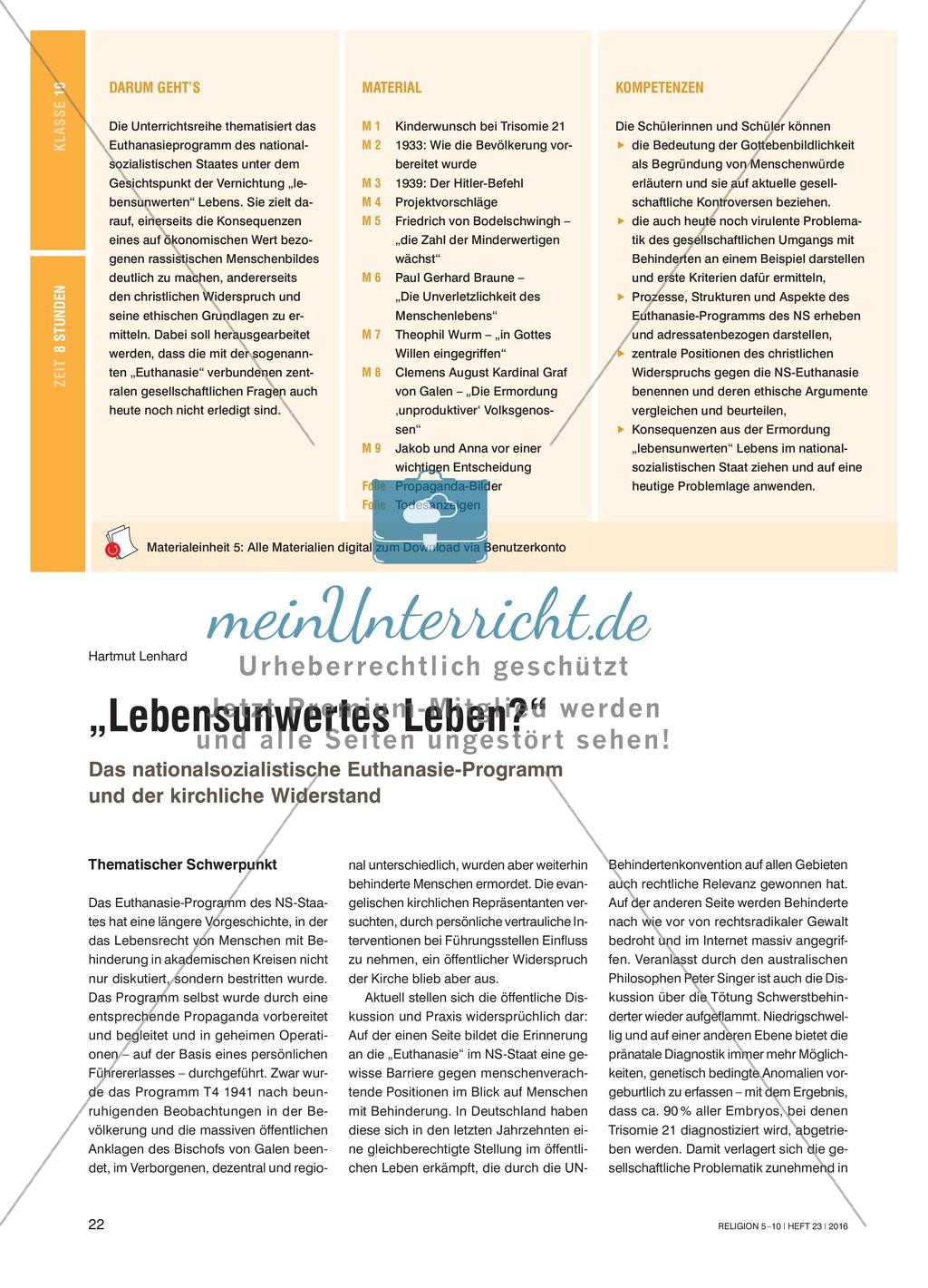 „Lebensunwertes Leben?“ - Das nationalsozialistische Euthanasie-Programm und der kirchliche Widerstand Preview 1