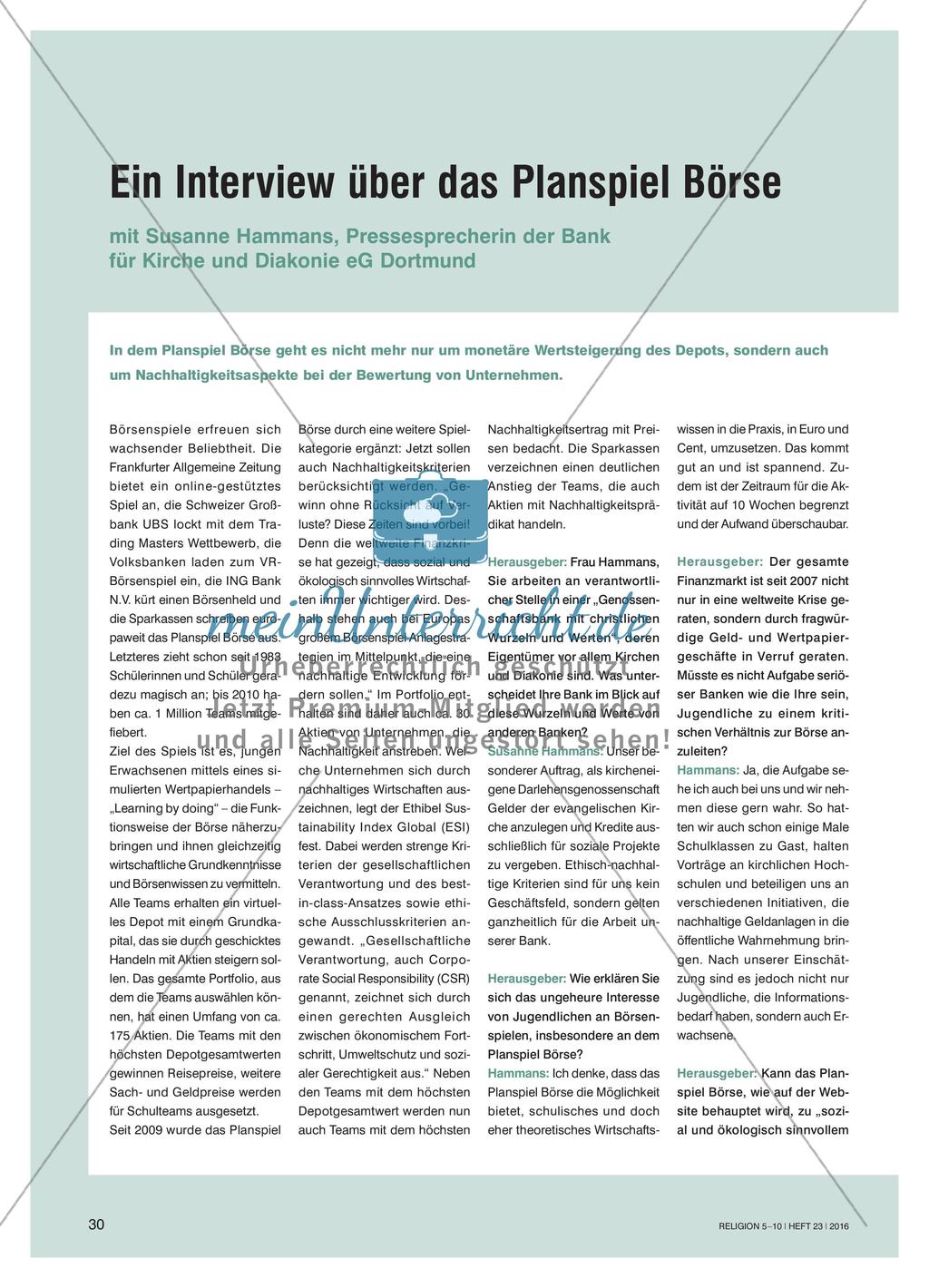 Ein Interview über das Planspiel Börse - mit Susanne Hammans, Pressesprecherin der Bank für Kirche und Diakonie eG Dortmund Preview 1