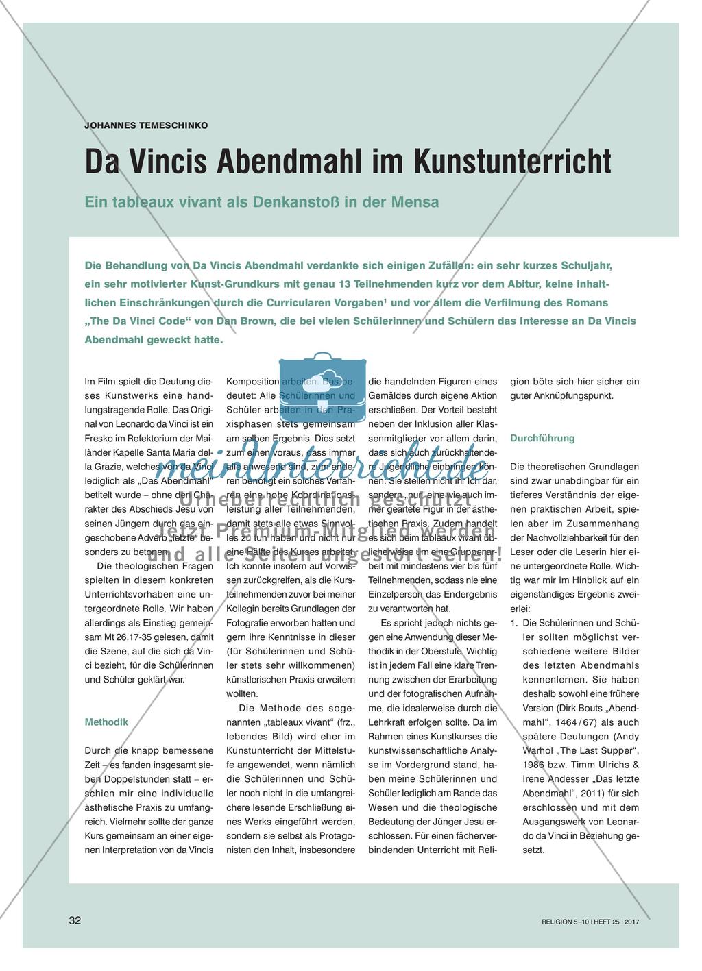 Da Vincis Abendmahl im Kunstunterricht: Ein tableaux vivant als Denkanstoß in der Mensa Preview 1