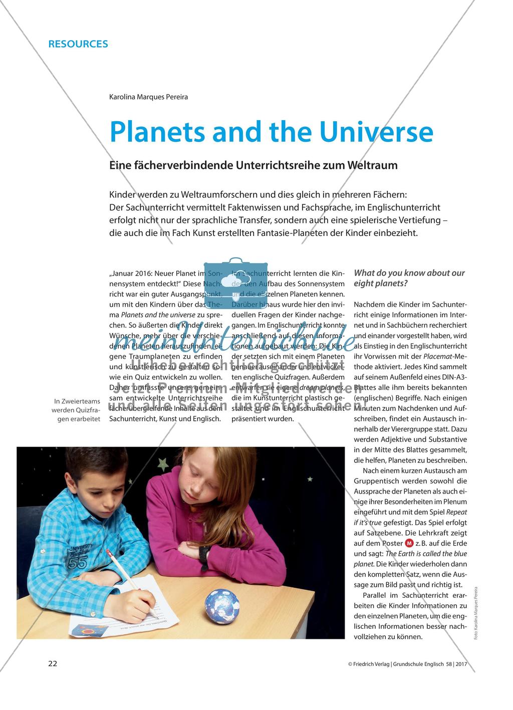Planets and the Universe - Eine fächerverbindende Unterrichtsreihe zum Weltraum Preview 1