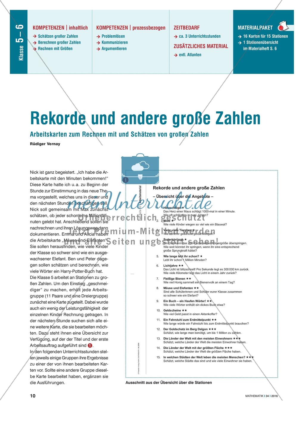Rekorde und andere große Zahlen - Arbeitskarten zum Rechnen mit und Schätzen von großen Zahlen Preview 1