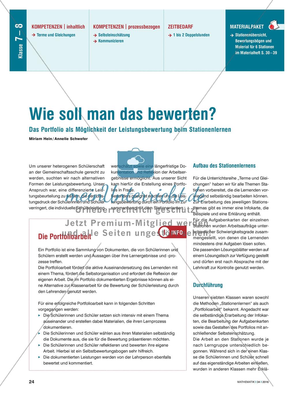 Wie soll man das bewerten? - Das Portfolio als Möglichkeit der Leistungsbewertung beim Stationenlernen Preview 1