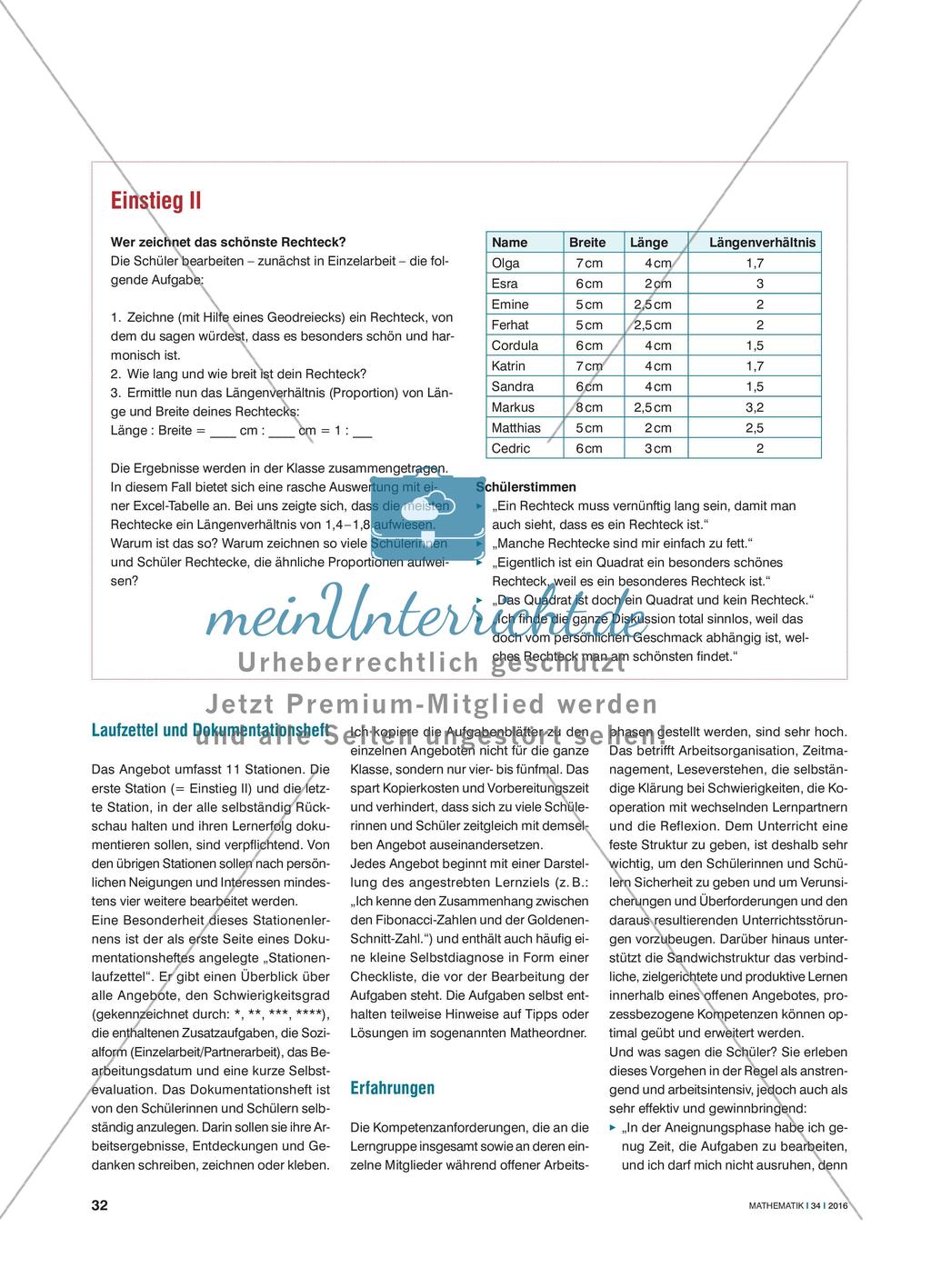 Kaninchen und schöne Rechtecke - Eine Stationenarbeit im „Sandwichprinzip“ rund um den Goldenen Schnitt Preview 3