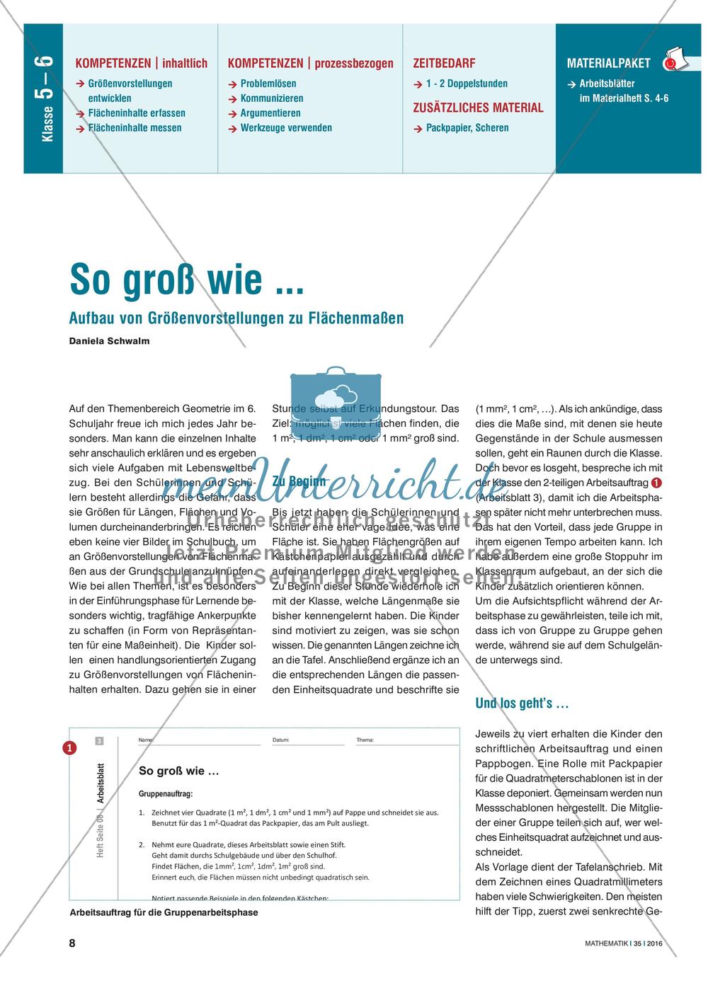 So groß wie ... - Aufbau von Größenvorstellungen zu Flächenmaßen Preview 1