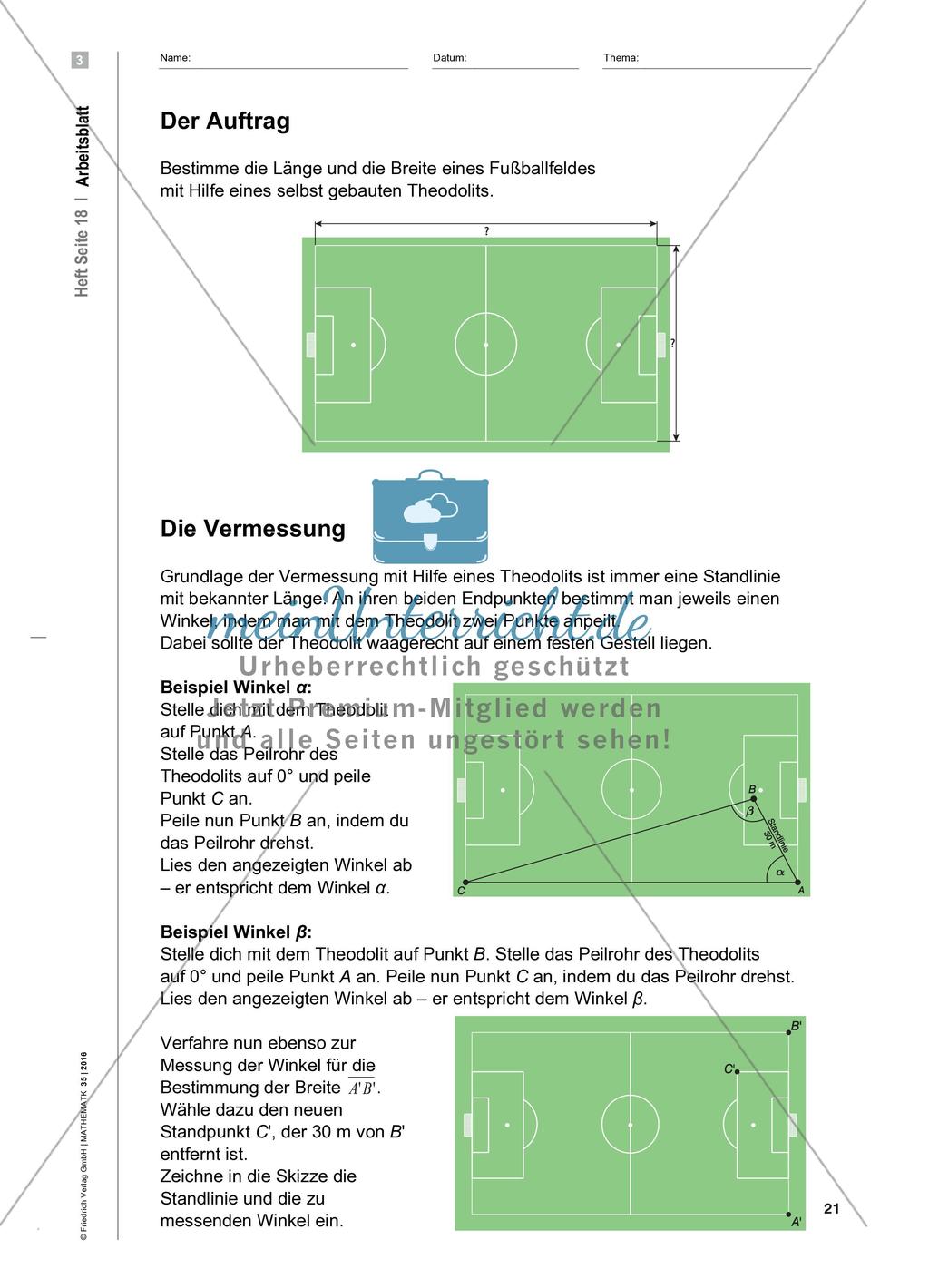 Wie groß ist unser Fußballfeld? - Schüler vermessen einen Sportplatz mit Hilfe eines selbst gebauten Theodolits Preview 4