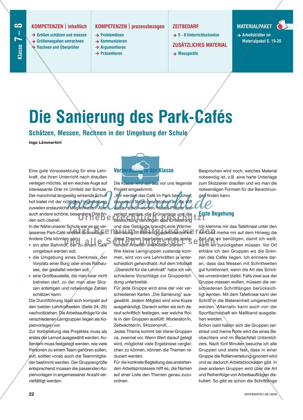 Die Sanierung des Park-Cafés - Schätzen, Messen, Rechnen in der Umgebung der Schule Preview 1