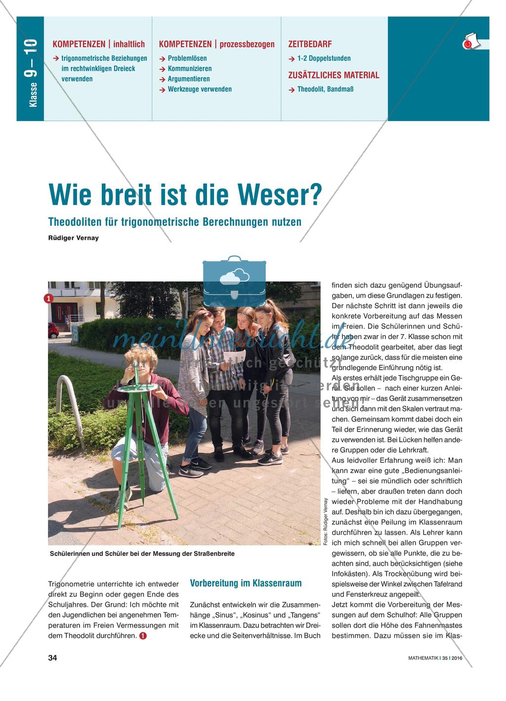 Wie breit ist die Weser? - Theodoliten für trigonometrische Berechnungen nutzen Preview 1