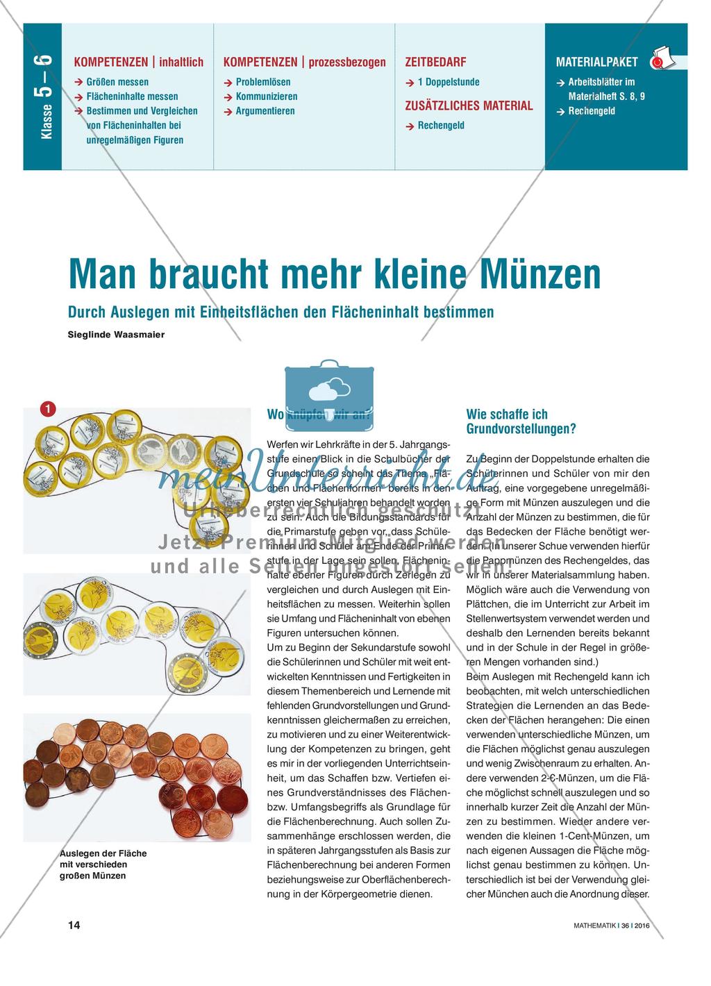 Man braucht mehr kleine Münzen - Durch Auslegen mit Einheitsflächen den Flächeninhalt bestimmen Preview 1