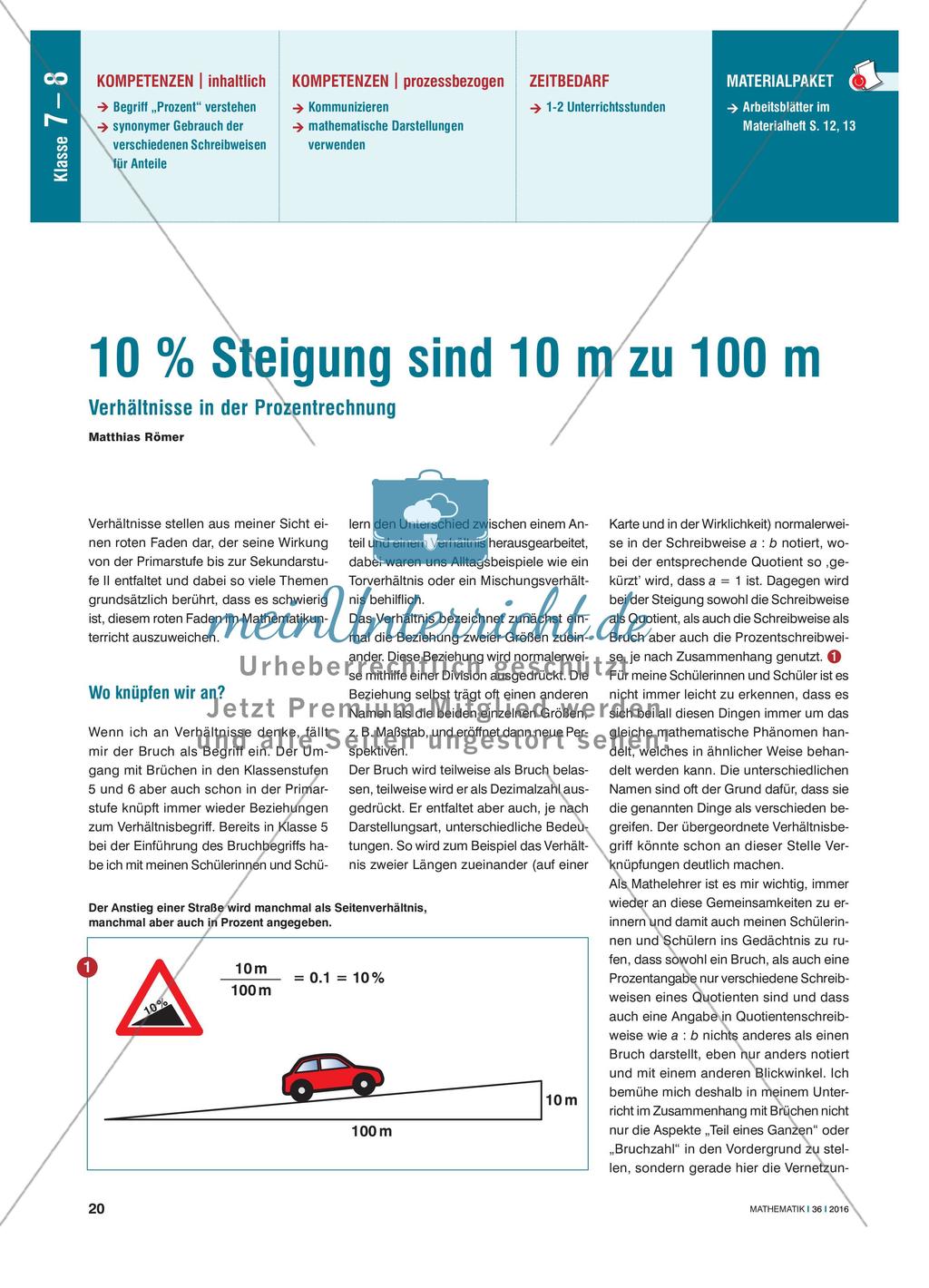 10 % Steigung sind 10 m zu 100 m - Verhältnisse in der Prozentrechnung Preview 1