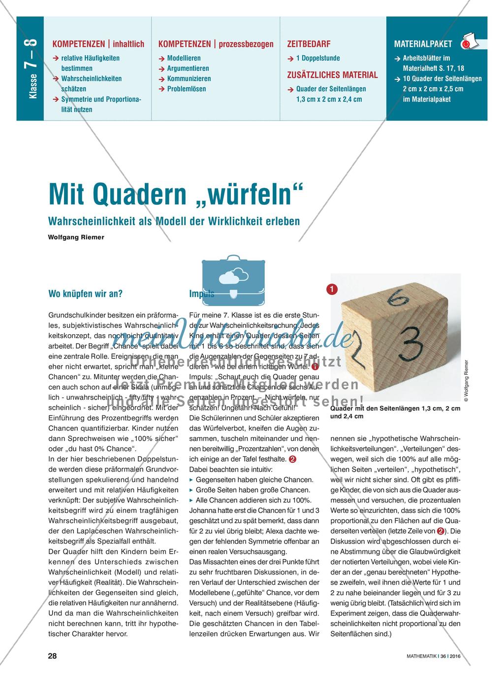 Mit Quadern „würfeln“ - Wahrscheinlichkeit als Modell der Wirklichkeit erleben Preview 1