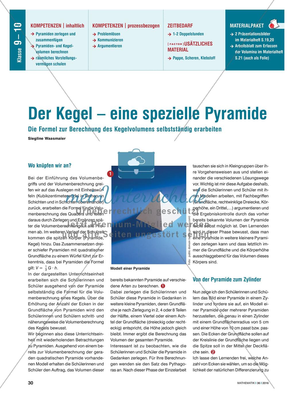 Der Kegel – eine spezielle Pyramide: Die Formel zur Berechnung des Kegelvolumens selbstständig erarbeiten Preview 1