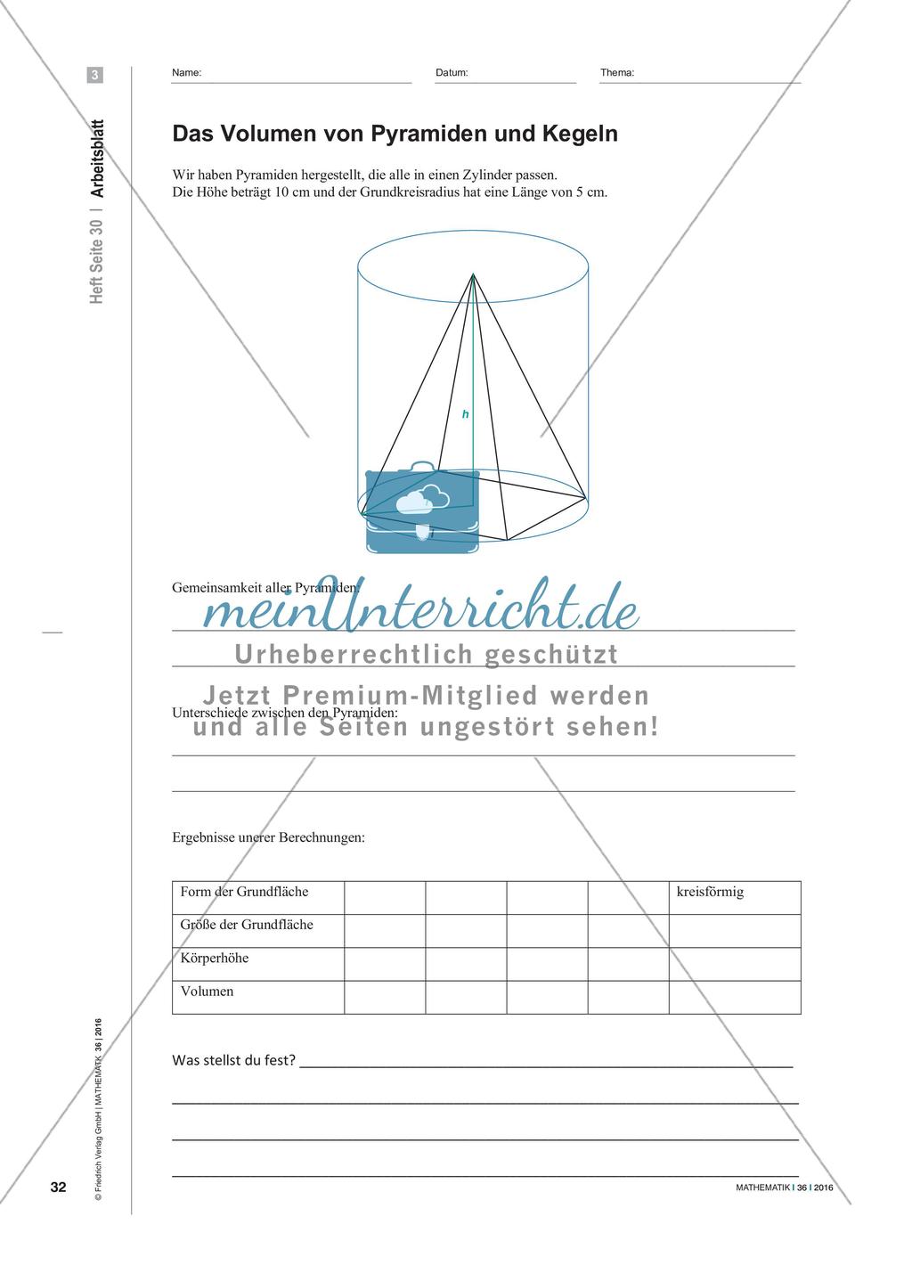 Der Kegel – eine spezielle Pyramide: Die Formel zur Berechnung des Kegelvolumens selbstständig erarbeiten Preview 3