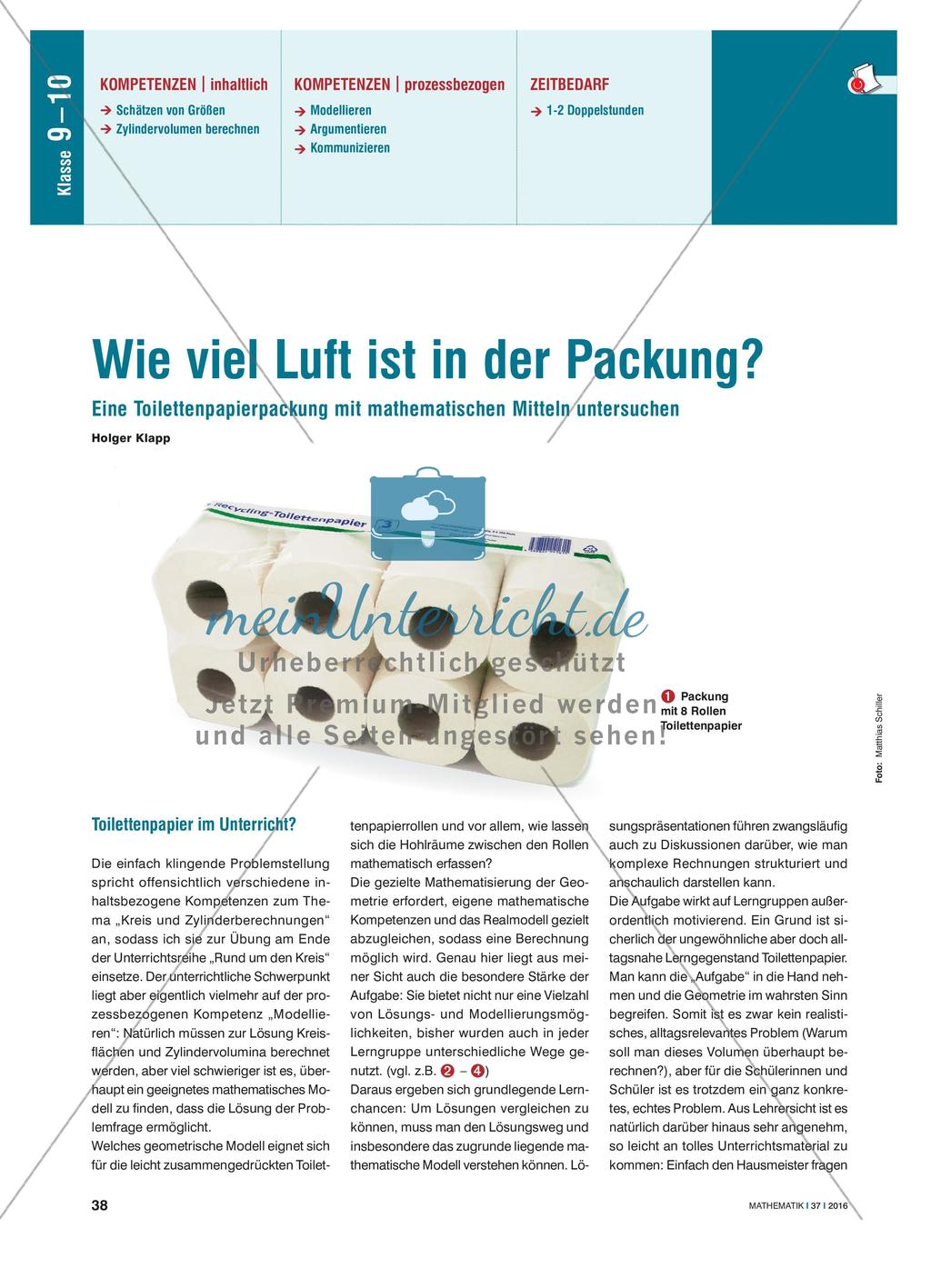 Wie viel Luft ist in der Packung? - Eine Toilettenpapierpackung mit mathematischen Mitteln untersuchen Preview 1