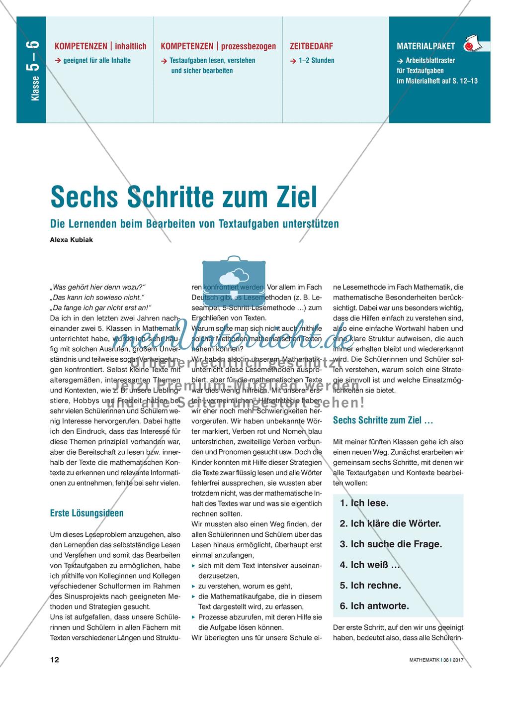 Sechs Schritte zum Ziel - Die Lernenden beim Bearbeiten von Textaufgaben unterstützen Preview 1