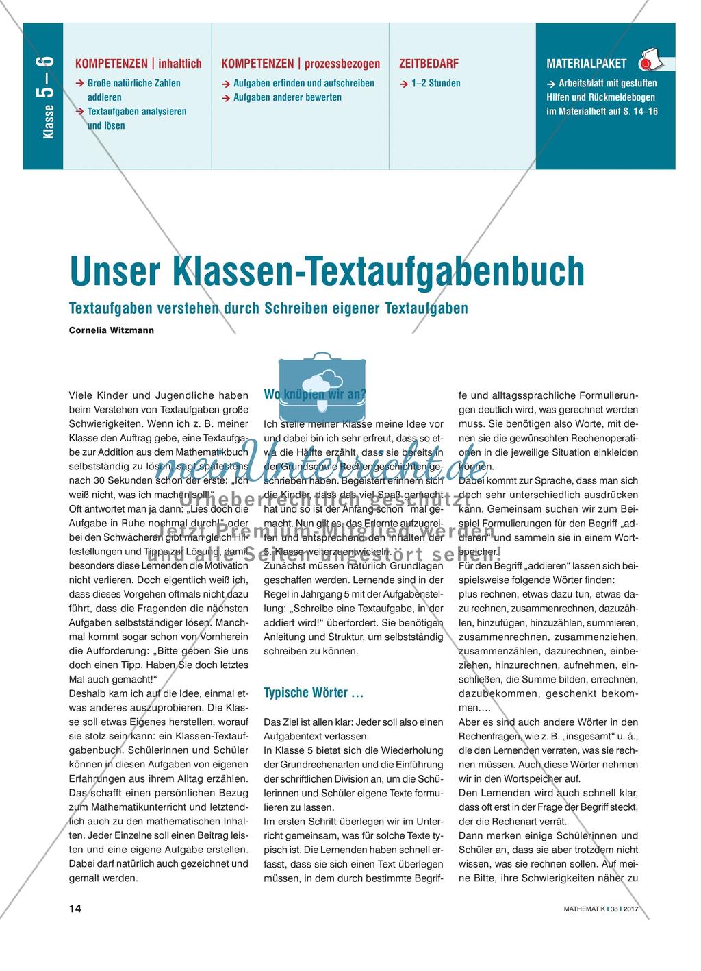 Unser Klassen-Textaufgabenbuch - Textaufgaben verstehen durch Schreiben eigener Textaufgaben Preview 1