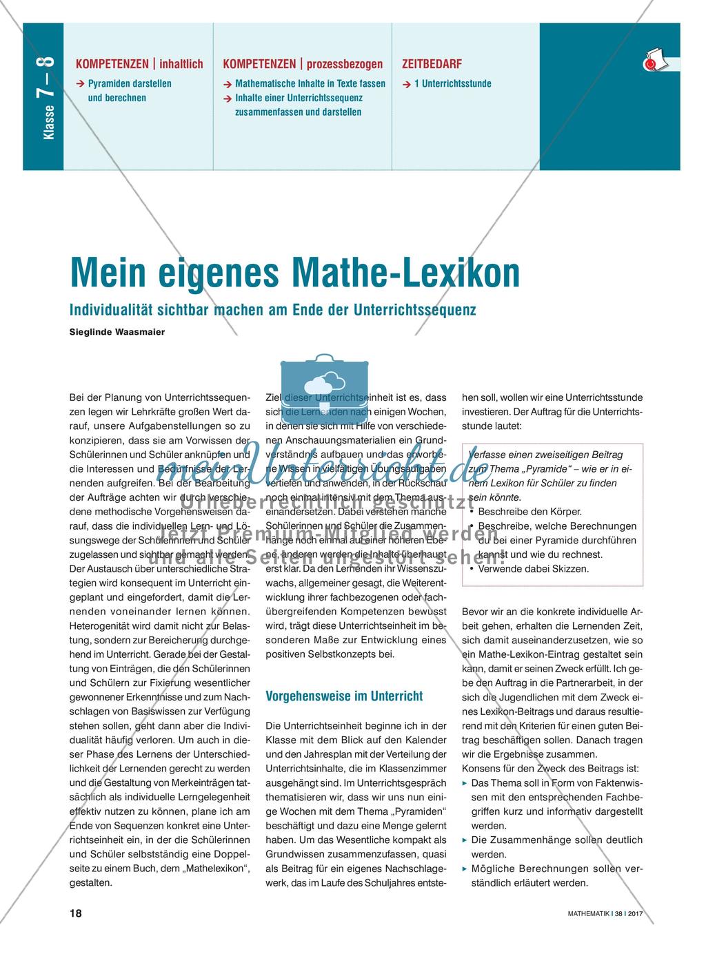 Mein eigenes Mathe-Lexikon - Individualität sichtbar machen am Ende der Unterrichtssequenz Preview 1