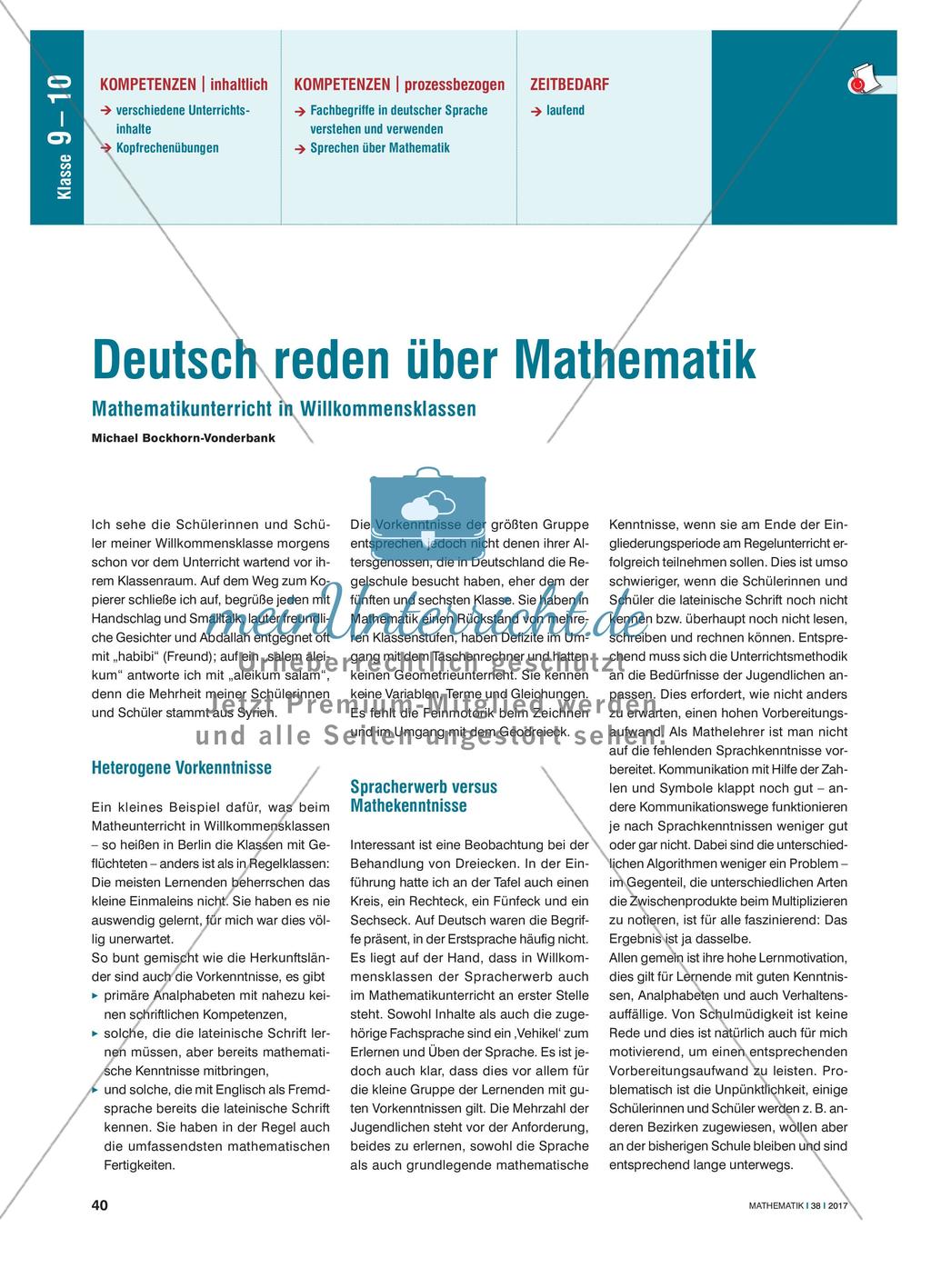 Deutsch reden über Mathematik - Mathematikunterricht in Willkommensklassen Preview 1