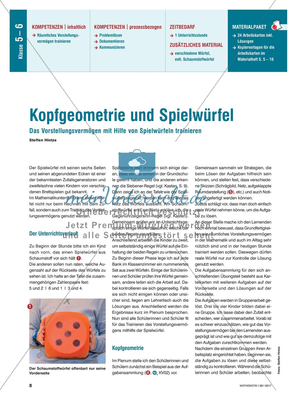 Kopfgeometrie und Spielwürfel - Das Vorstellungsvermögen mit Hilfe von Spielwürfeln trainieren Preview 1