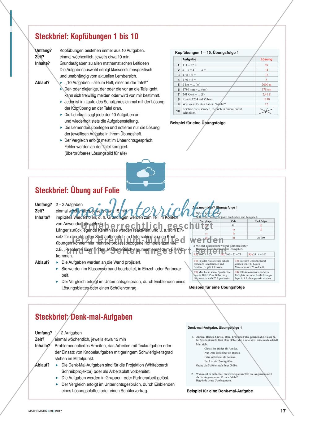 Kopfübungen - Mathematisches Basiswissen durch tägliche Übungen wachhalten Preview 2