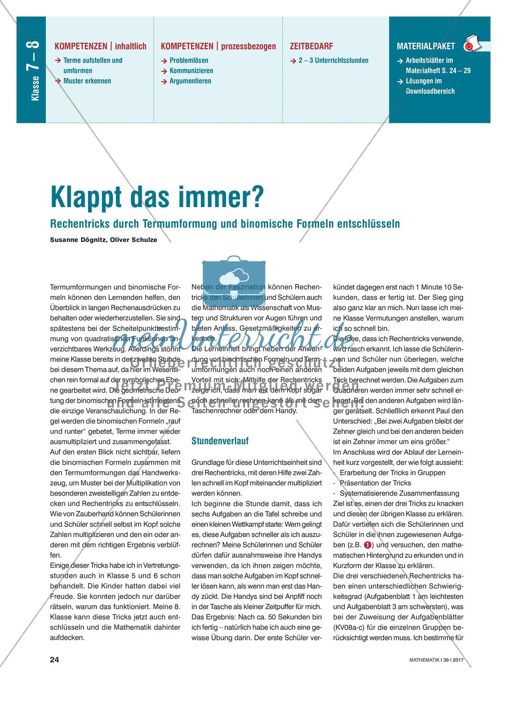 Klappt das immer? - Rechentricks durch Termumformung und binomische Formeln entschlüsseln Preview 1