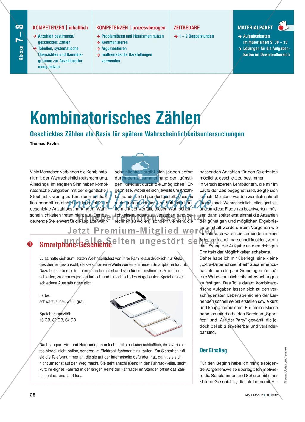 Kombinatorisches Zählen - Geschicktes Zählen als Basis für spätere Wahrscheinlichkeitsuntersuchungen Preview 1