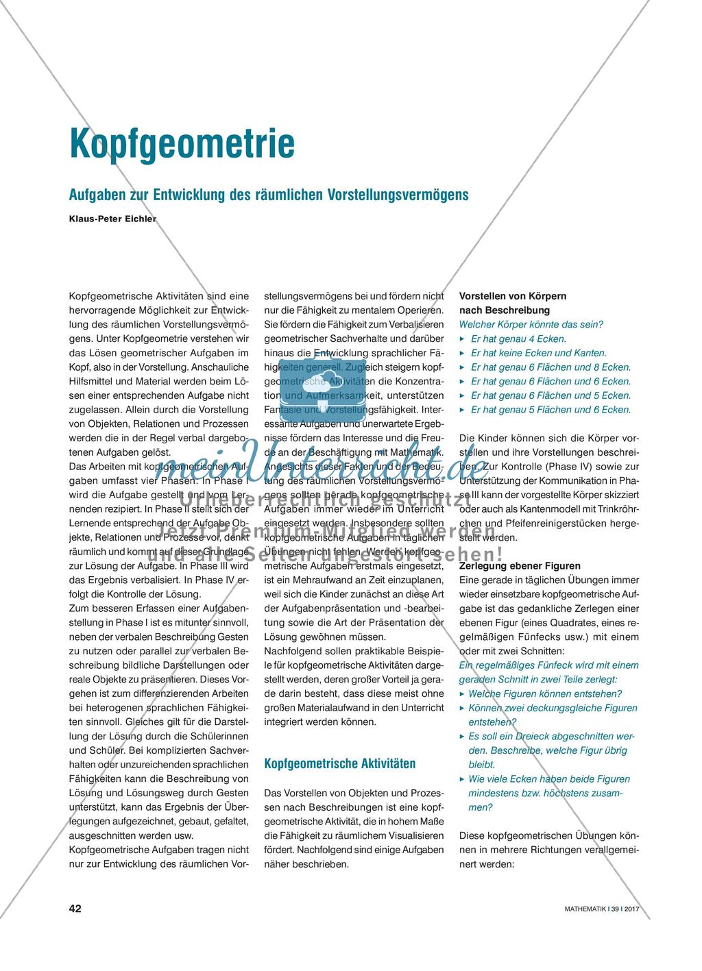 Kopfgeometrie - Aufgaben zur Entwicklung des räumlichen Vorstellungsvermögens Preview 1