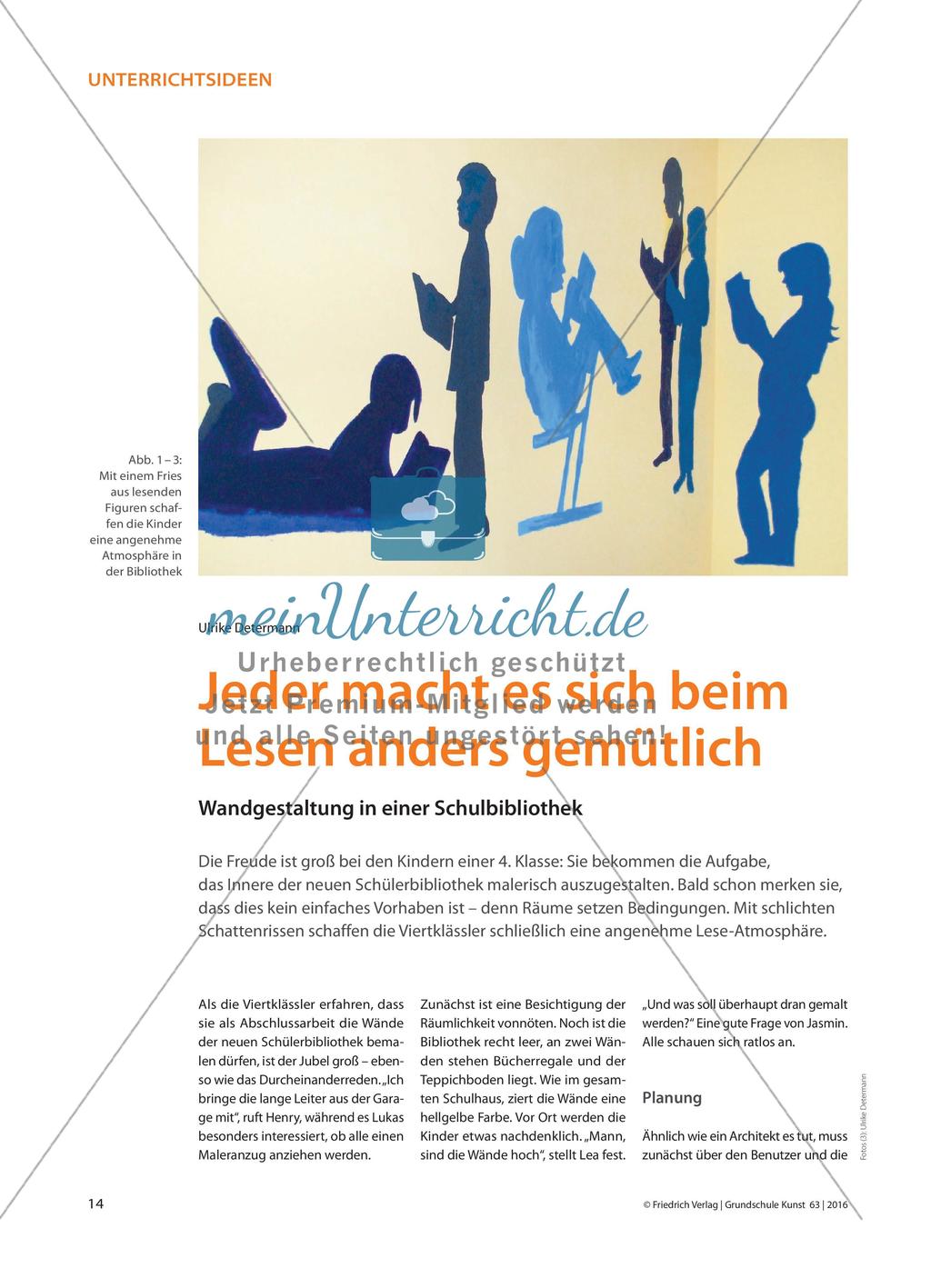 Jeder macht es sich beim Lesen anders gemütlich - Wandgestaltung in einer Schulbibliothek Preview 1