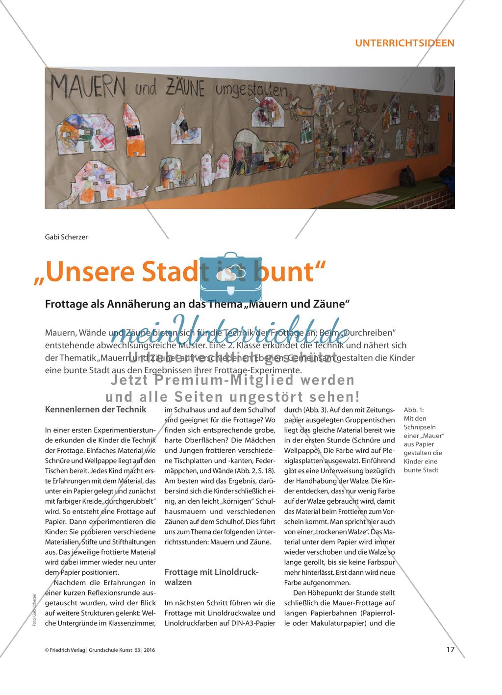 „Unsere Stadt ist bunt“ - Frottage als Annäherung an das Thema „Mauern und Zäune“ Preview 1