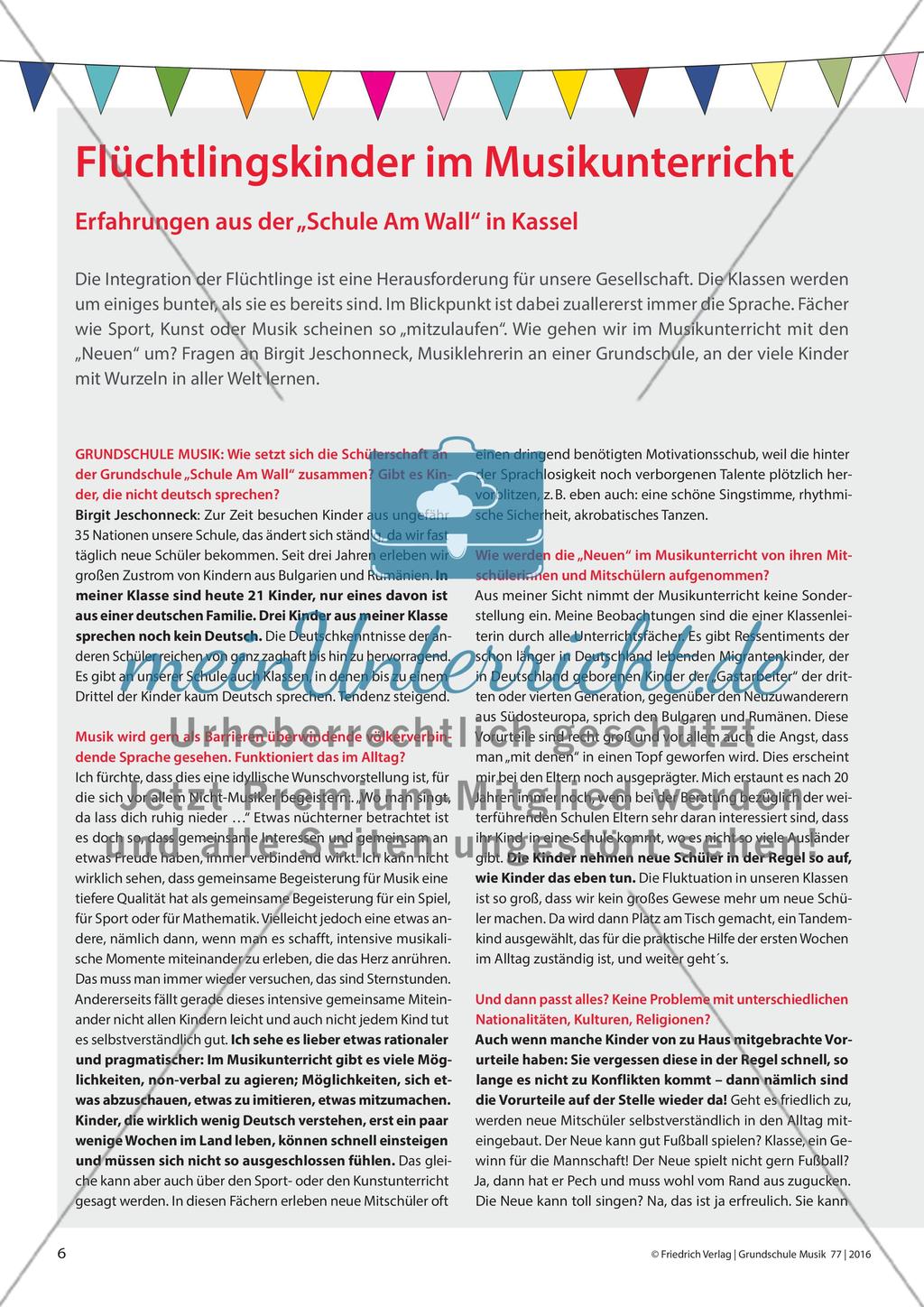 Flüchtlingskinder im Musikunterricht - Erfahrungen aus der „Schule Am Wall“ in Kassel Preview 1