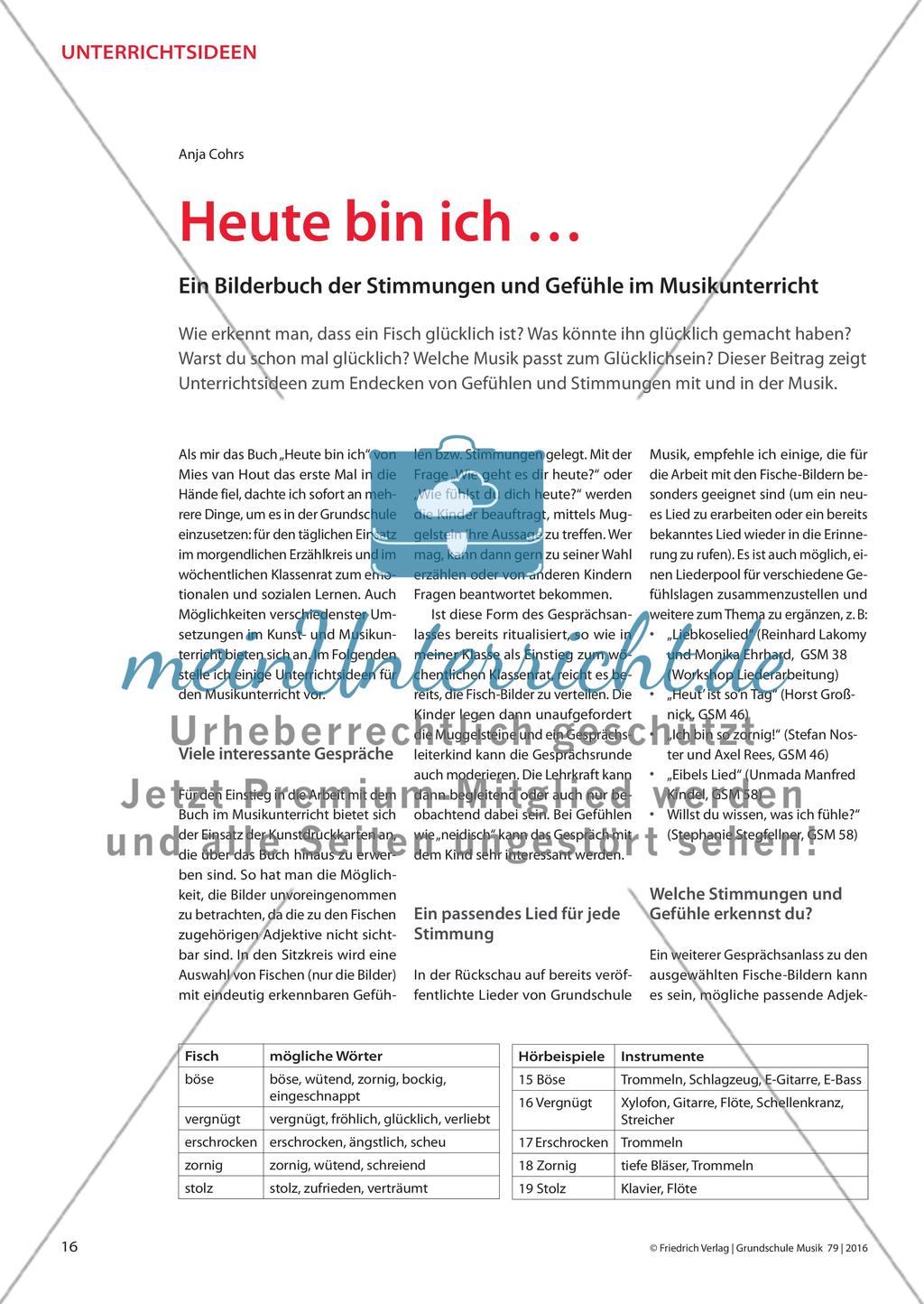 Heute bin ich … - Ein Bilderbuch der Stimmungen und Gefühle im Musikunterricht Preview 1