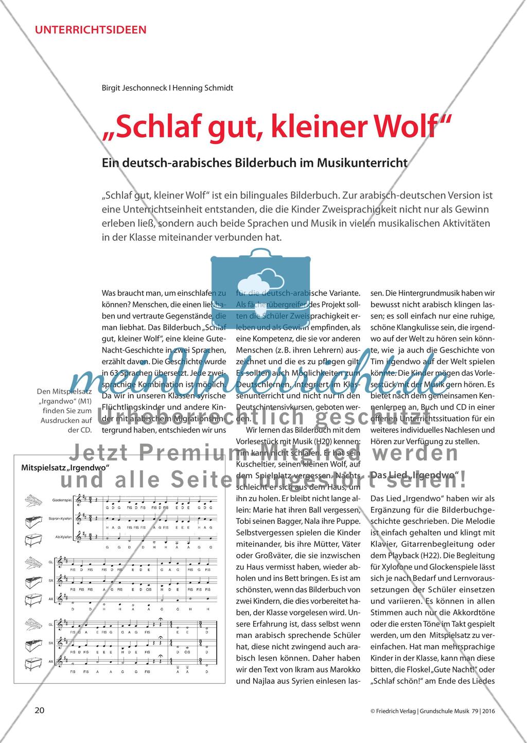 „Schlaf gut, kleiner Wolf“ - Ein deutsch-arabisches Bilderbuch im Musikunterricht Preview 1