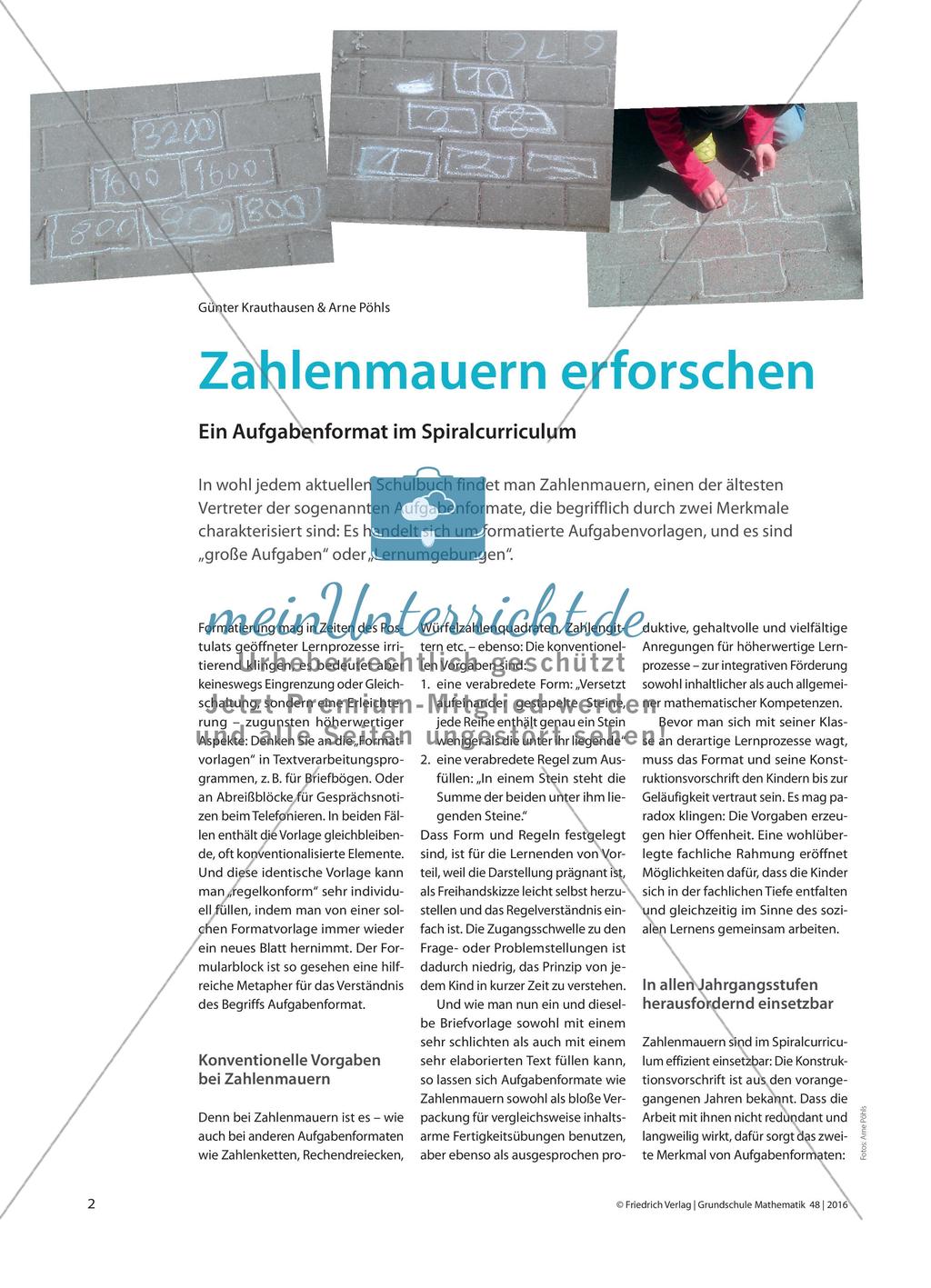 Zahlenmauern erforschen - Ein Aufgabenformat im Spiralcurriculum Preview 1
