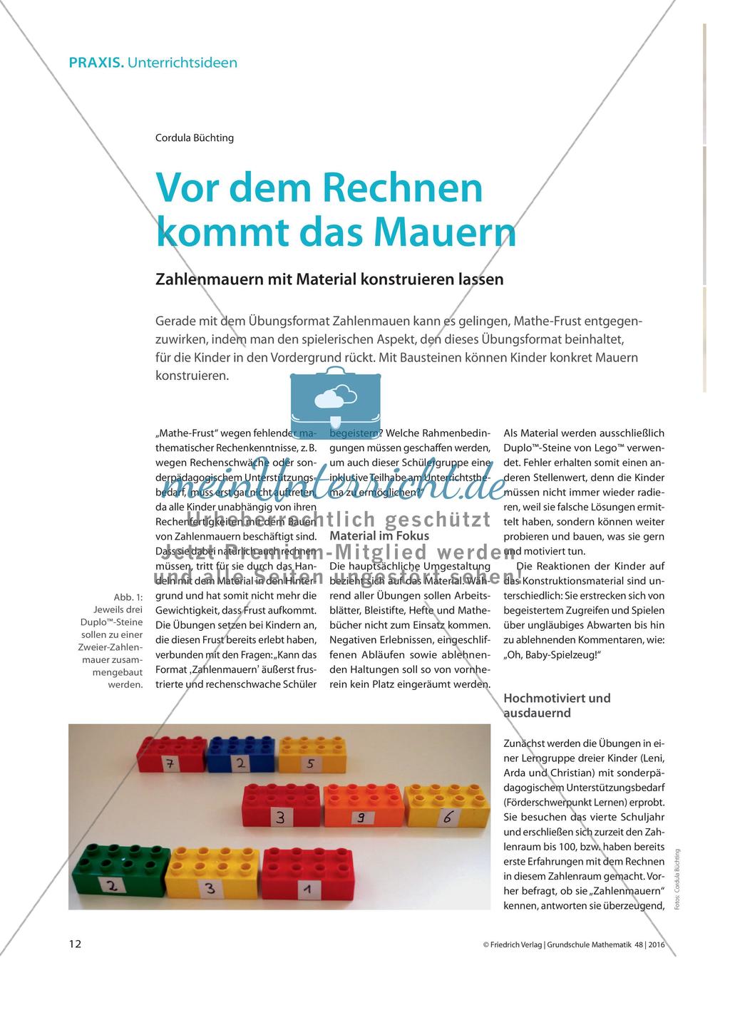Vor dem Rechnen kommt das Mauern - Zahlenmauern mit Material konstruieren lassen Preview 1